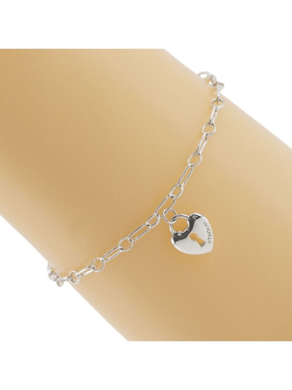 Tiffany & Co Heart Lock Charm 925 Sterling Silver Bracelet